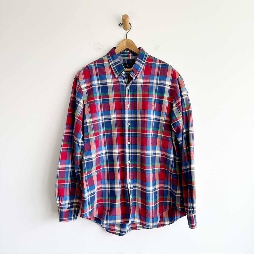 Ralph Lauren Button Down Plaid Oxford Shirt Long Sleeve Mens Extra Large Cotton
